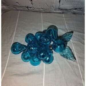MCM Blown Glass Grape Cluster Artisan Aqua Blue Teal Table Fruit Vintage Decor